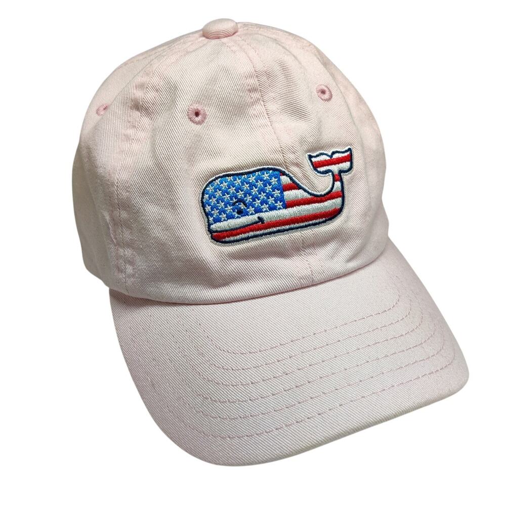 Vineyard Vines Baby Pink Patriotic American Whale Baseball Dad Hat 4th of July